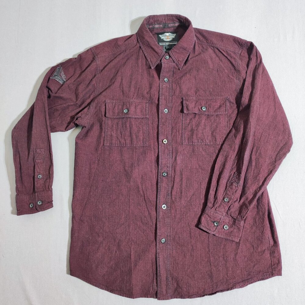 Harley-Davidson casual button down shirt men's L maroon embroidered brand name